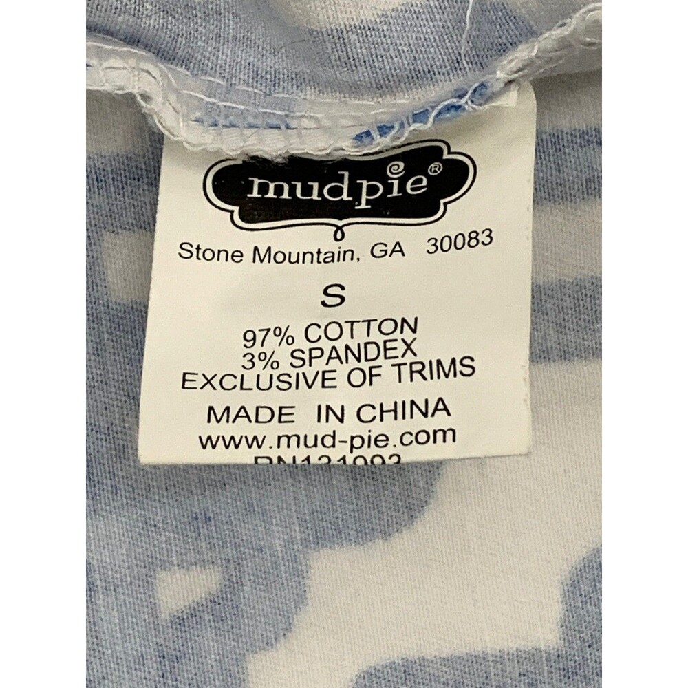 Mud Pie Kate Cotton Crochet Shift Dress Sz S Blue White Painterly Lattice Resort - Picture 2 of 15